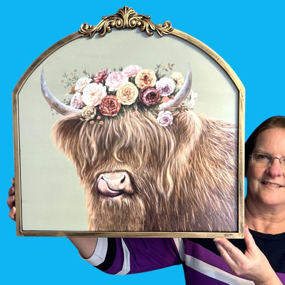 RARE Beautifully Detailed Highland Cow 20" x‎ 19.75" Picture Wall Art Decor